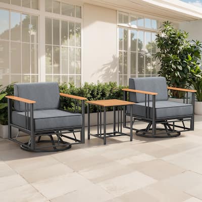 Puffin 3-Piece Metal Swivel Gliders Set with 6-Inch Thick Cushions and Side Table