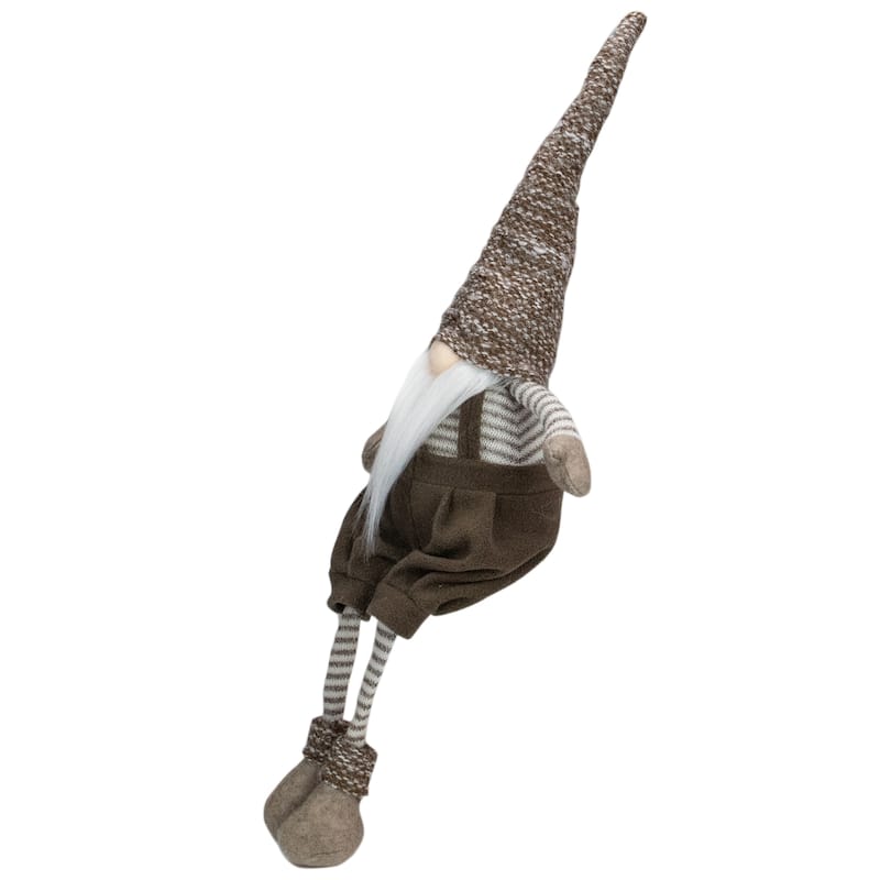 23.5" Brown and White Sitting Tabletop Gnome Christmas Decoration