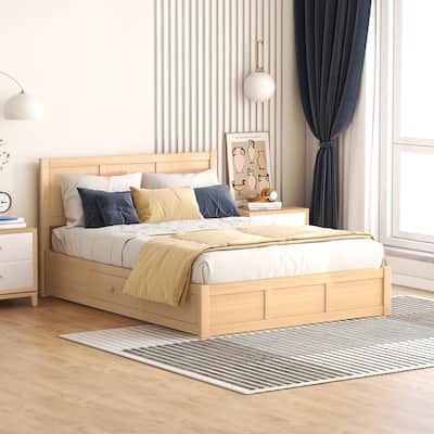 Solid Wood Bed Frame, Full Size Platform Bed with Underneath Storage and Wood Slats Support for Apartment, Bedroom
