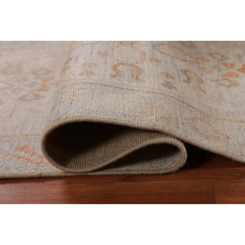 Hand Knotted Oriental 100% Wool Carpet Transitional Geometric Beige & Ivories Oushak Runner Rug - 8' 2'' X 2' 8''