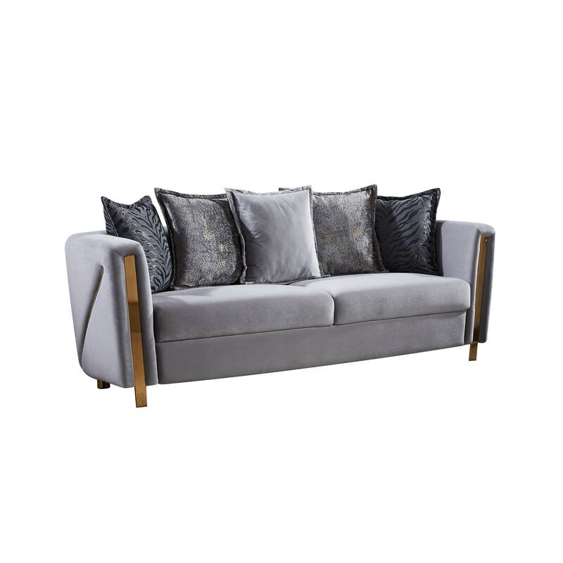 Chanelle Modern Style Upholstery Velvet Sofa Made with Wood & Gold Finish - Grey