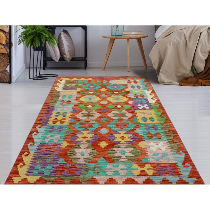 Flatweave Melda Red/Turquoise Rug - 3'2" x 4'10"