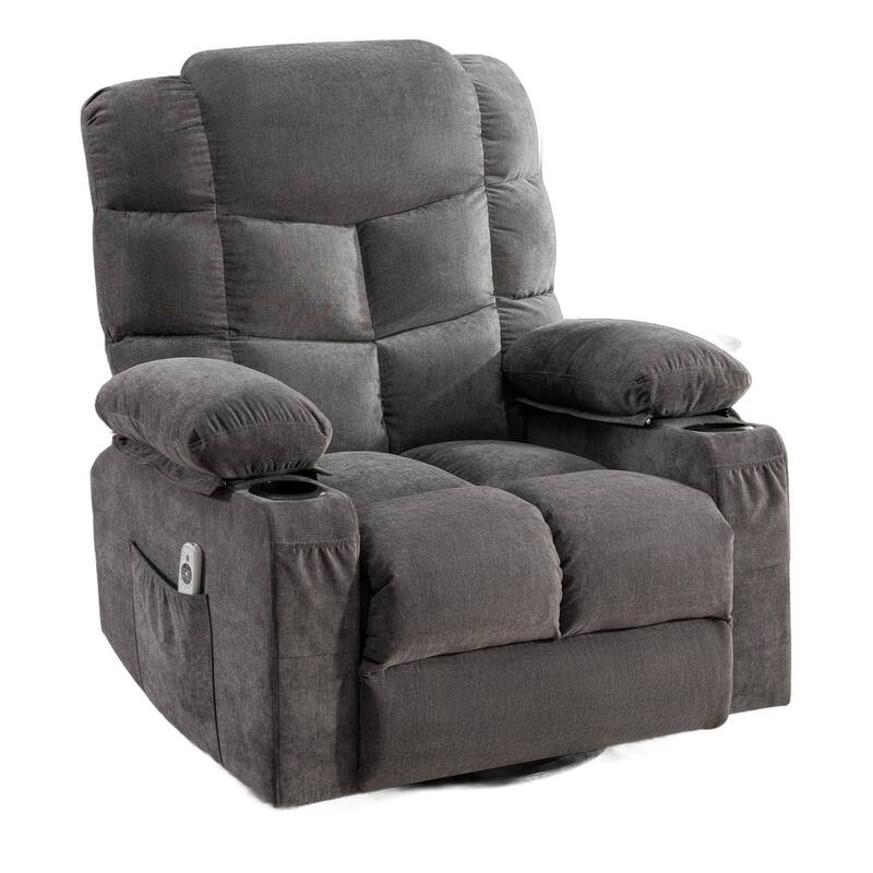 HomeRoots 37" Gray Faux Leather Heated Massage Lift Assist Recliner With USB