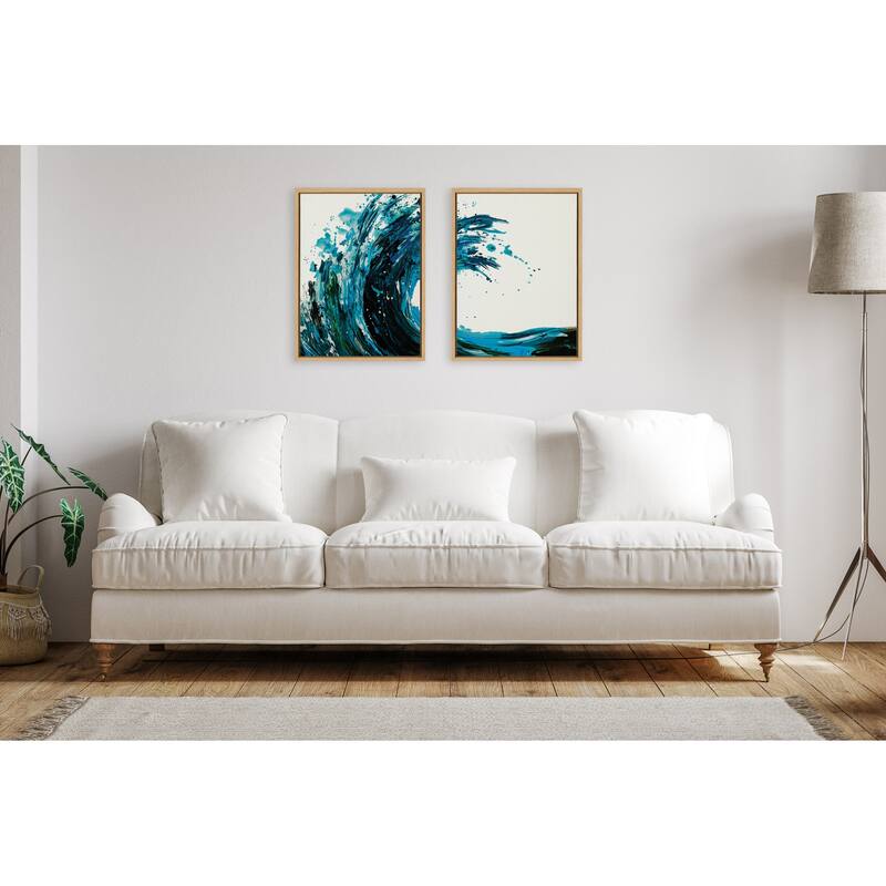 Kate and Laurel Sylvie Wave 1 and 2 Framed Canvas Art Set