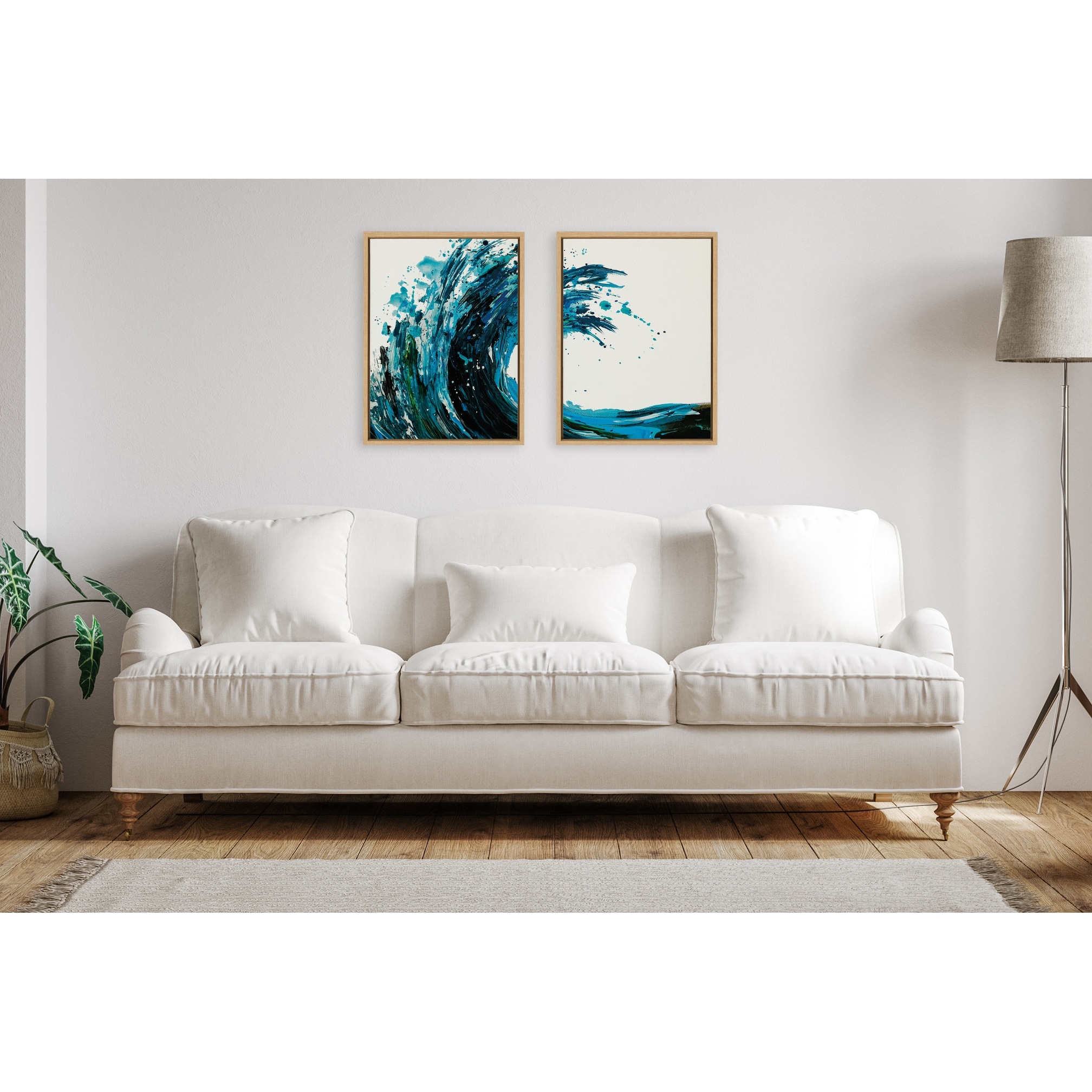 Kate and Laurel Sylvie Wave 1 and 2 Framed Canvas Art Set