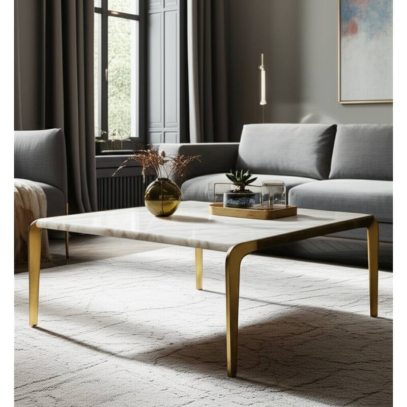 Metal Coffee Table Mosaic Top Minimalist Savoir Design - 19" Gold - 40" x 40" x 18.75"