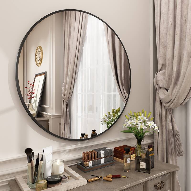 KIOTEE Full Length Round Aluminum Alloy Framed French Cleat Mounted Wall Decor Bathroom Vanity Mirror with 5-Year Warranty