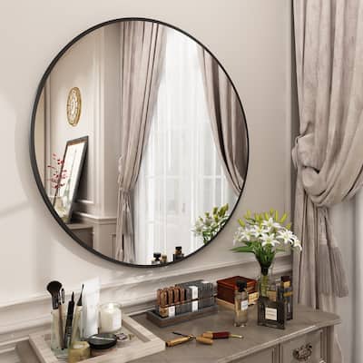 KIOTEE Full Length Round Aluminum Alloy Framed French Cleat Mounted Wall Decor Bathroom Vanity Mirror with 5-Year Warranty