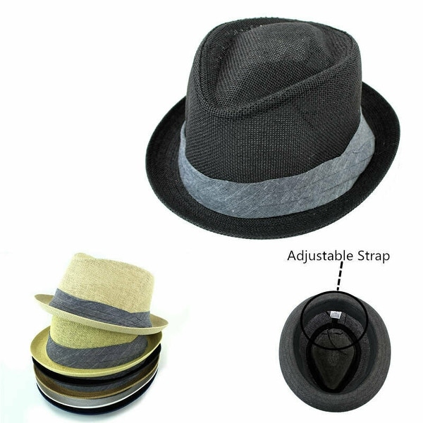 Straw Fedora Hat Trilby Cuban Cap Summer Beach Sun Panama Short Brim Men Women