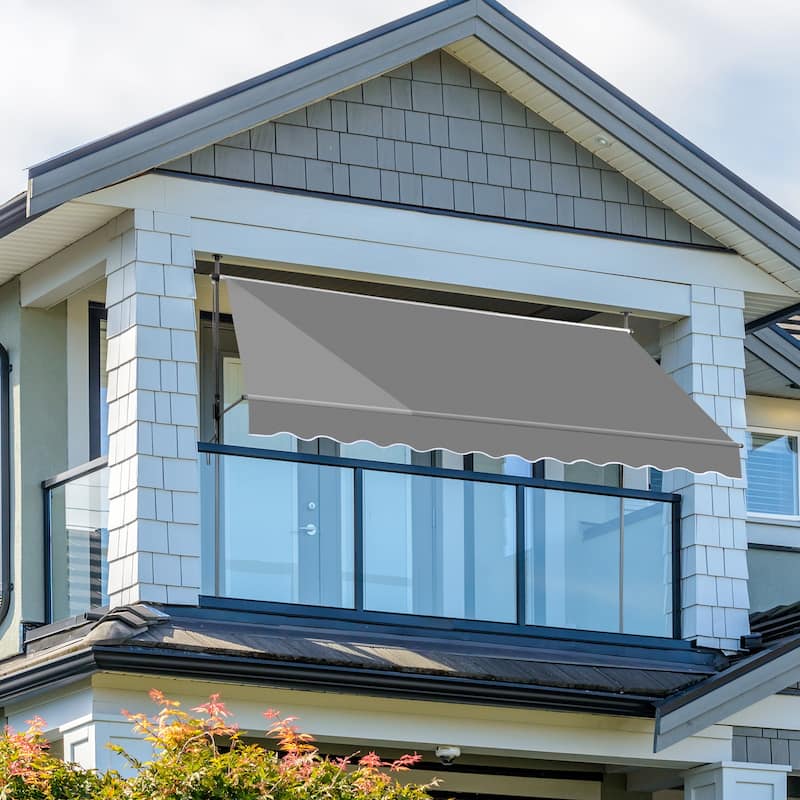 Retractable Patio Awning with 180g PU-Coated Polyester Fabric Aluminum and Steel Frame Adjustable 0 to 90 Degrees