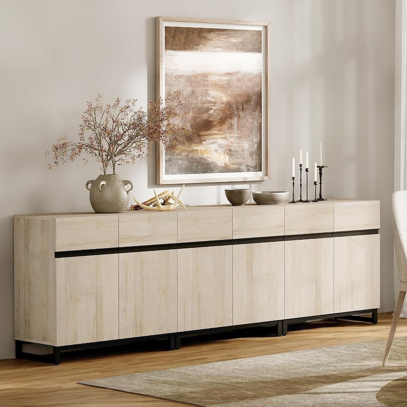 WAMPAT Storage Cabinet, Modern Sideboard with Adjustable Shelf and Metal Base - 3PCS - Light Oak