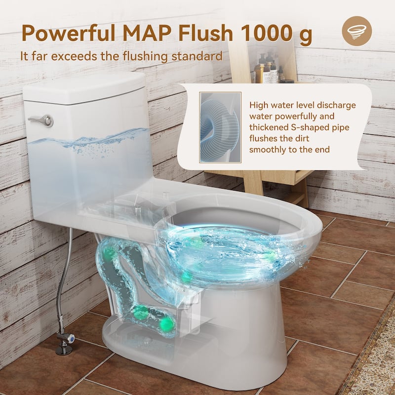 HOROW 1 Piece Single Flush Elongated ADA Height Toilet White 1000g Flush Seat Included - N/A