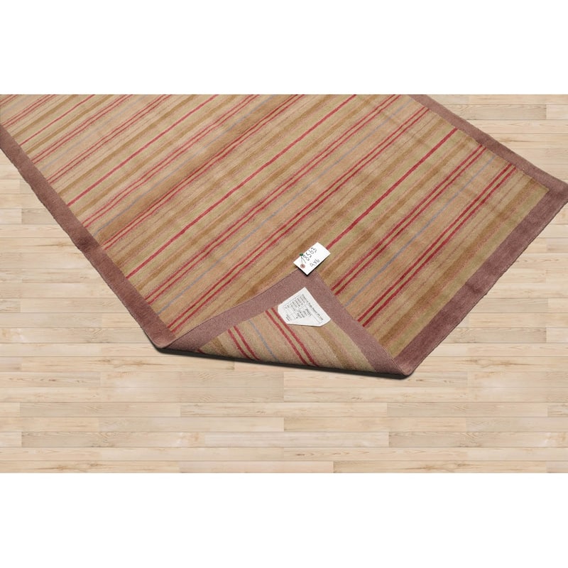 Hand Knotted Tibetan Sage Striped 100% Wool Modern Oriental Area Rug - 4' x 6'