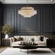 preview thumbnail 16 of 15, 32 in. Drum Modern Crystal Chandelier 4-Tier Gold Brass Kitchen Island Pendant Light for Dining Room