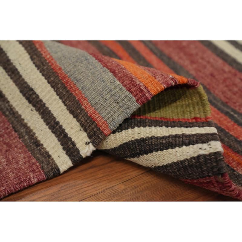 Hand Woven Oriental 100% Wool Carpet Southwestern Geometric Multi-Colored Kilim Area Rug - 11' 6'' X 5' 3''