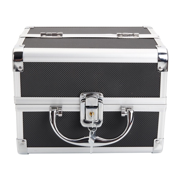 Portable Diamond Texture Aluminum Makeup Case Storage Bag with Mirror. Opens flyout.