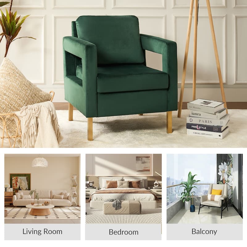 Valentina Comfy Accent Armchair with Golden Metal Legs and Removable Cushions by HULALA HOME