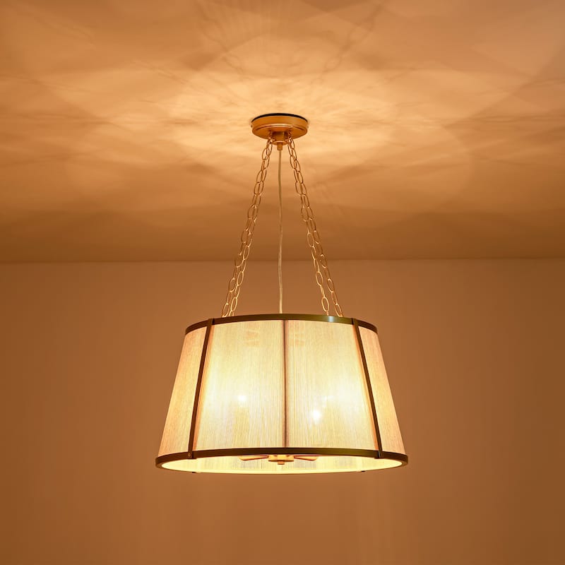 6-Light Modern Boho Drum Hand Woven Ivory Rope Gold Chandelier for Living Room - 23.6 in. W x 13.3 in. H