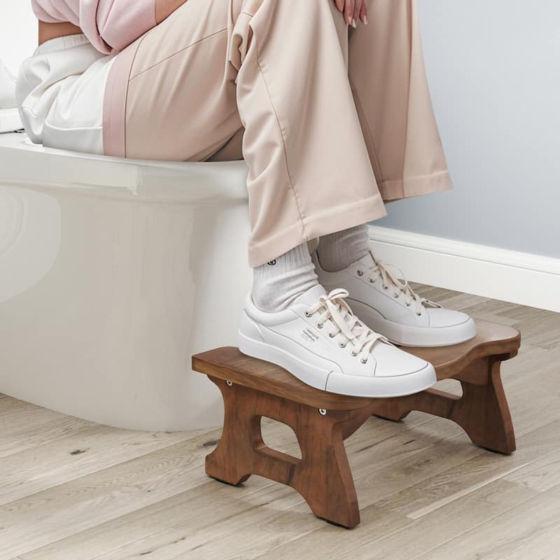 Gymax Teak Wood Toilet Stool 7'' Squatting Potty Stool for Adults &