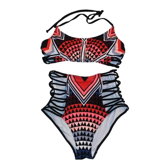 high waist cross front strappy neck bikini set