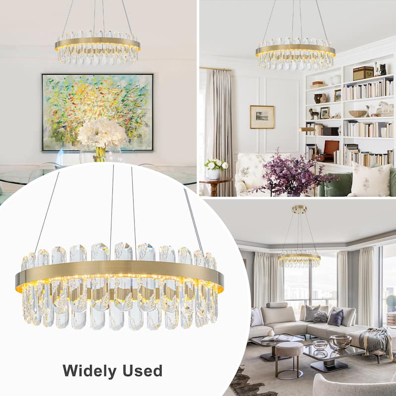 Modern Gold LED Chandelier with Clear Linear Crystals Dimmable - Dia.19.57-in
