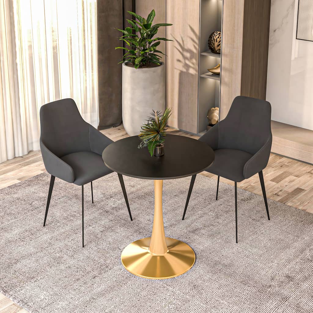 Bristol MDF Wood Round Tabletop in Gold Stainless Steel Base Dining Table with Plastic Rim for Kitchen & Dining Room