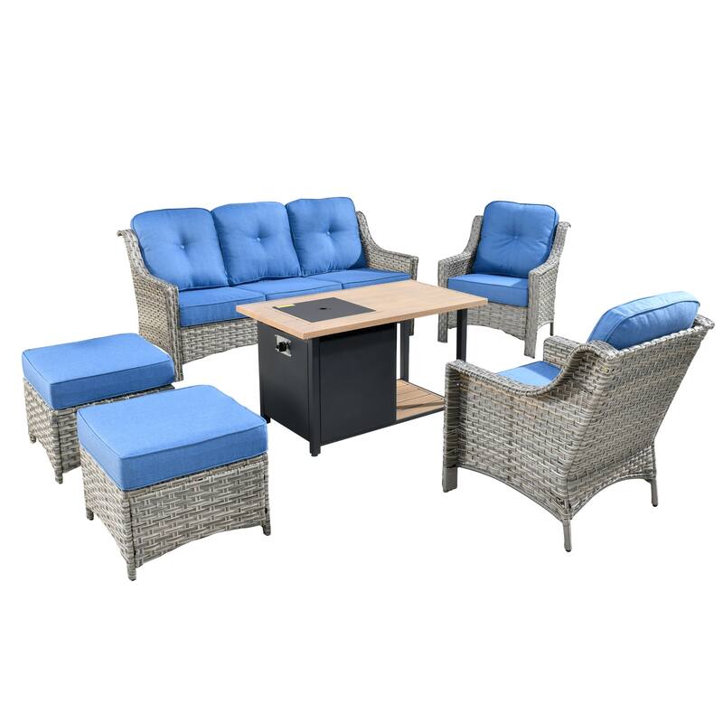 HOOOWOOO 6-piece Wicker Patio Furniture Set with Fire Pit Table