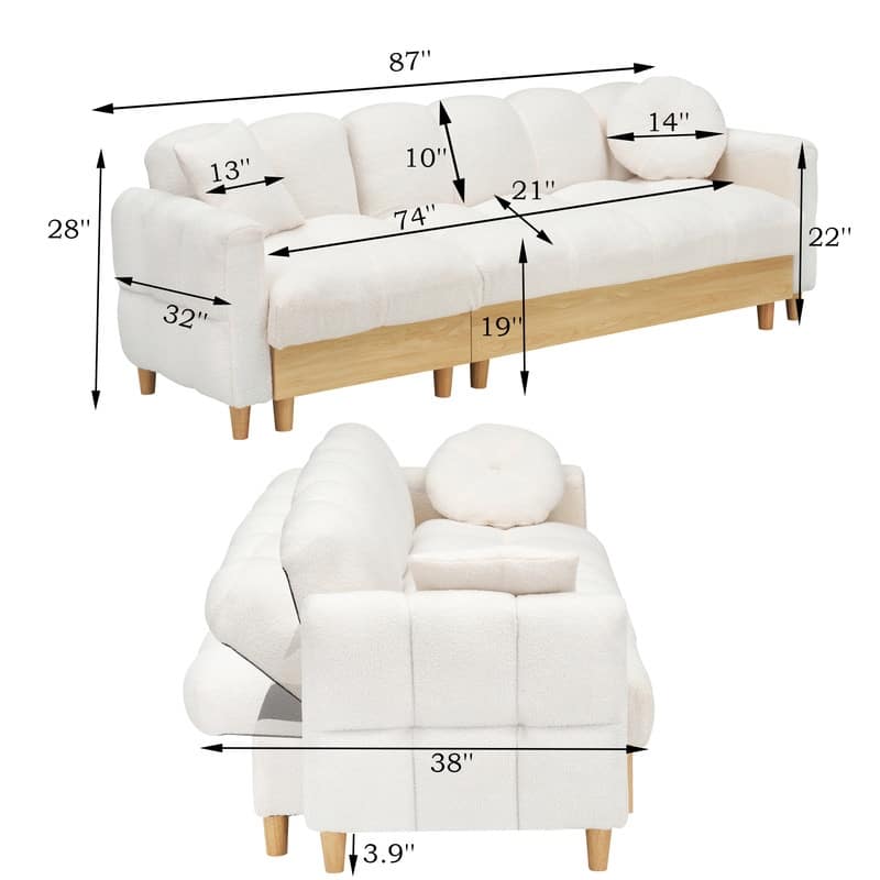 87" Tech Fabric, Teddy Velvet Upholstered Sofa Bed with Storage