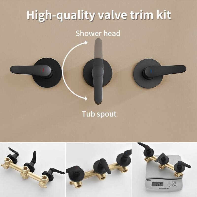Modland 3-Handle Tub and Shower Faucet Set Dual Head 5-Setting Brass Valve with Alloy Spout