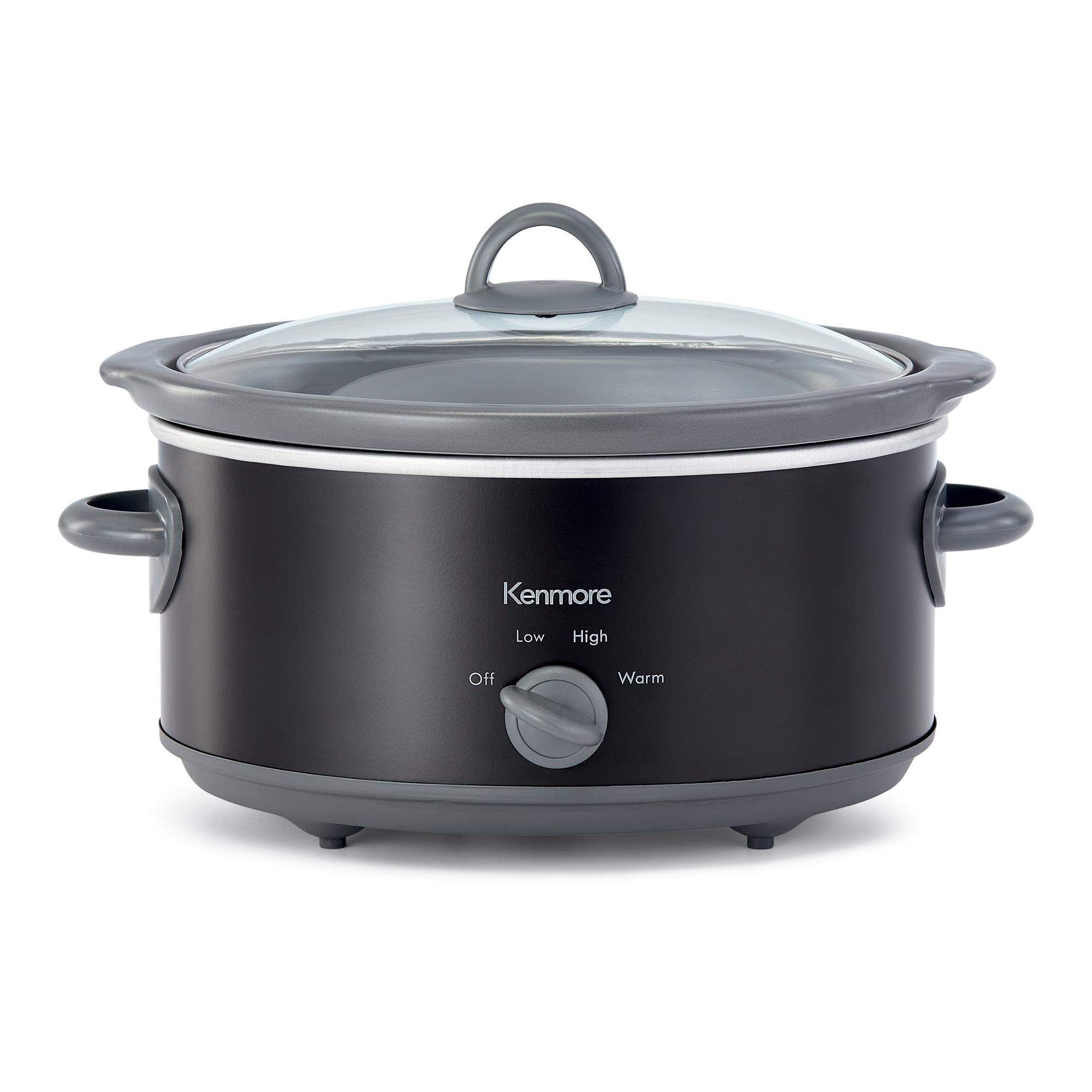 Kenmore 5 qt (4.7L) Slow Cooker, Black and Gray, Compact Countertop Cooking, Simple Dial Control
