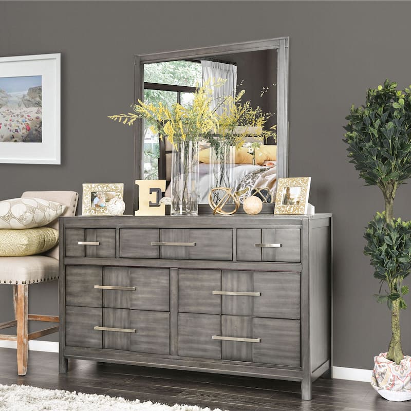 Tass Contemporary Wood 7-Drawer 2-piece Dresser and Mirror Set by Furniture of America - Grey