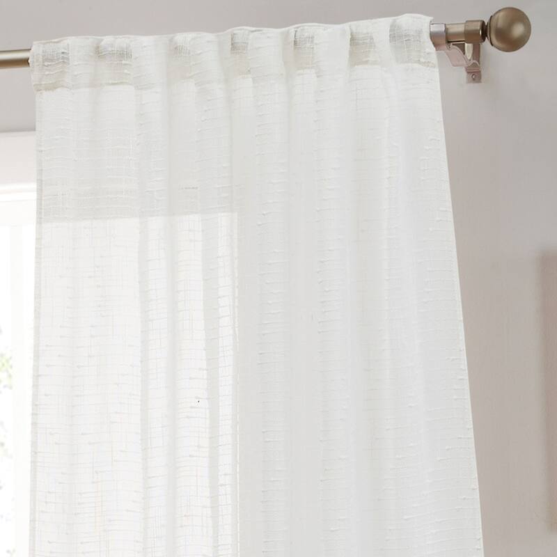 HLC.ME Emily Faux Linen Semi Sheer Transparent Rod Pocket Back Tab Lightweight Window Curtains Wide Panels, Pair