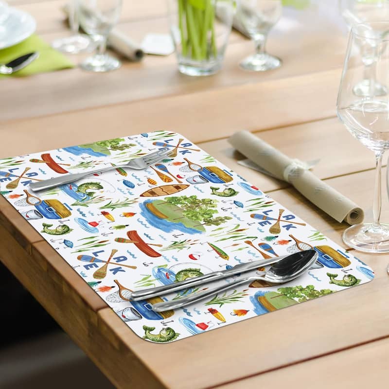 Lake Livin' 4 Pack Reversible Easy Care Flexible Plastic Placemats Made in The USA BPA Free Easily Wipes Clean