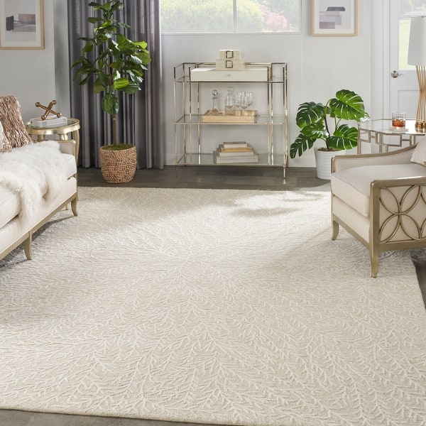 slide 2 of 8, Michael Amini Star Contemporary Textured Botanical Abstract Glam Area Rug 9' 9" x 13' 9" - Ivory - Runner/Rectangle