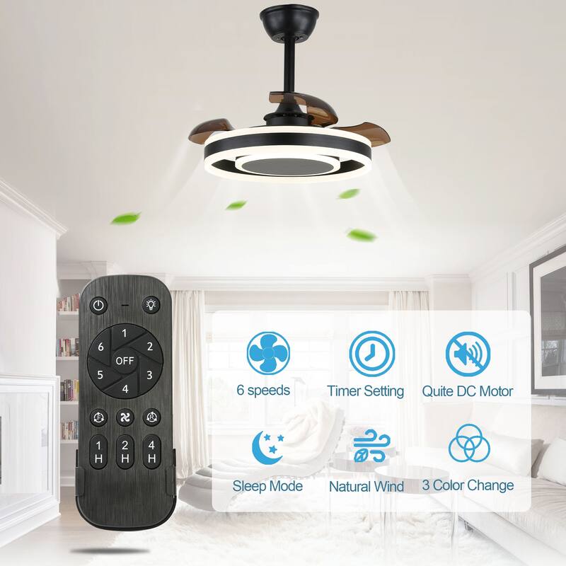 Oaks Aura Morton 22in.Black Modern Smart Ceiling Fan with Lights,Dimmable 6-Speed Quiet Reversible Bedroom Ceiling Fan w/Remote