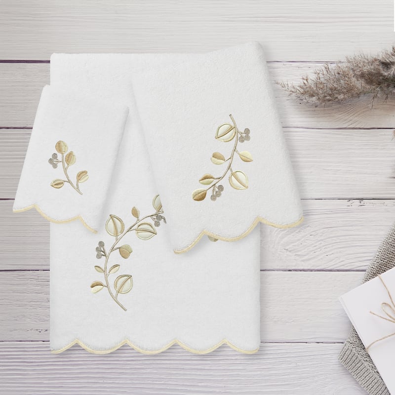 Authentic Hotel and Spa 100% Turkish Cotton WILD BRANCH Scallop Embellished Towel Collection