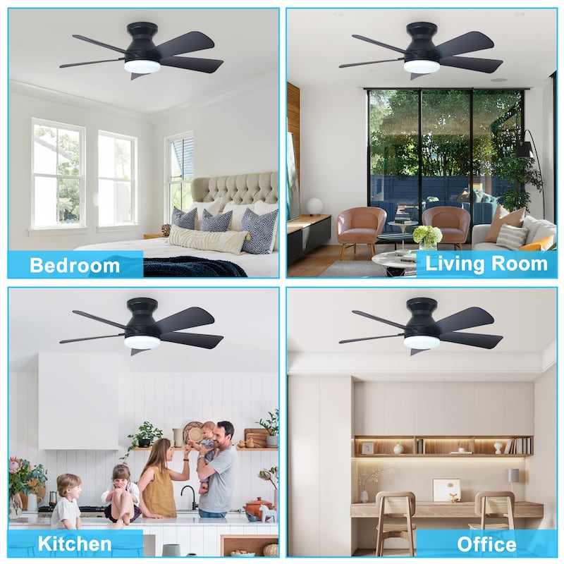 42/35 Inch Low Profile Ceiling Fan with Light: Dimmable, Remote Control, 6-Speed, 5 Blades