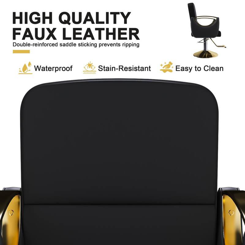 Roomfitters Hydraulic Salon Chair with 360° Swivel, Heavy Duty Barber Stylist Chair with Non-Tilting Gold Base, Black & Gold