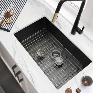 STYLISH 30 inch Graphite Black Stainless Steel 16G Undermount Kitchen Sink - 30" x 18" x 9"