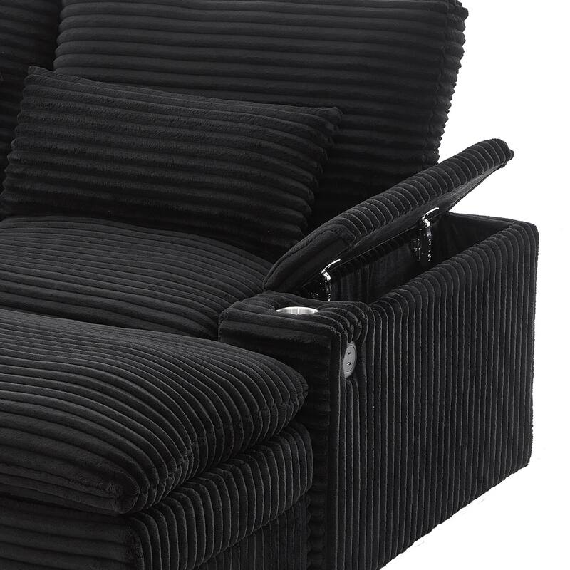 Loveseat Sofa Free-combined Sectional Convertible Sofa Bed with Storage Space, Two Movable Ottomans, Four USB Ports