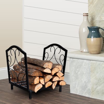 PHI VILLA 17 Inch Small Decorative Indoor/Outdoor Firewood Racks Steel Wood Storage Log Rack Holder