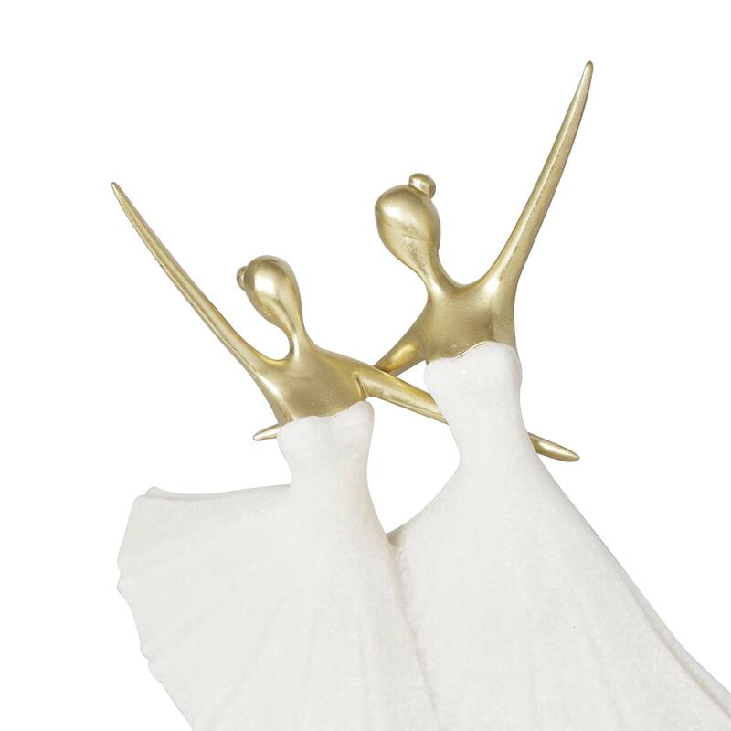 Cream Polystone Ballet Dancer Decorative Sculpture with Gold Accents
