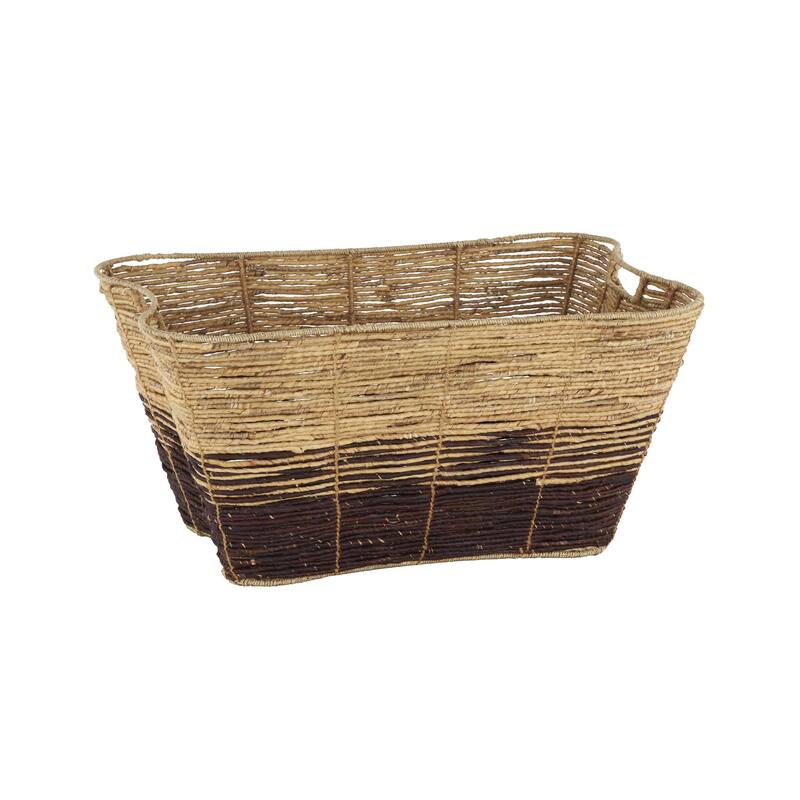 Seagrass Handmade Oversized Color Block Decorative and Functional Storage Basket with Slot Handles - Brown - Roche River Decor