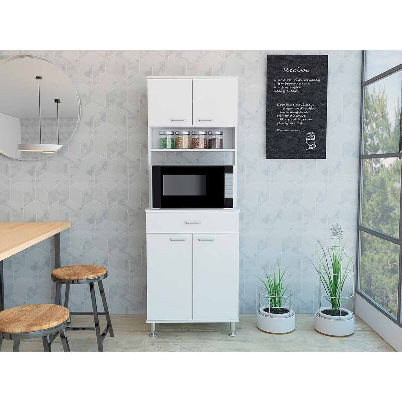 Santa Maria 1-Drawer 1-Shelf Area Pantry with Adjustable Metal Legs White