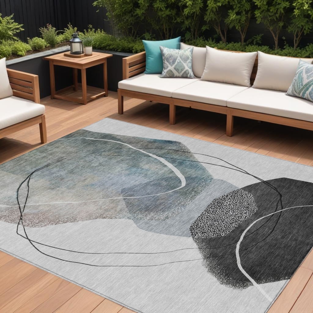 HomeRoots Abstract Transitional Rectangle Outdoor Rug