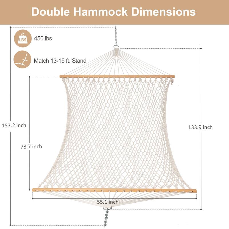 2 Person Spreader Bar Hammock,rope hammock with bag, 78.7*55.1