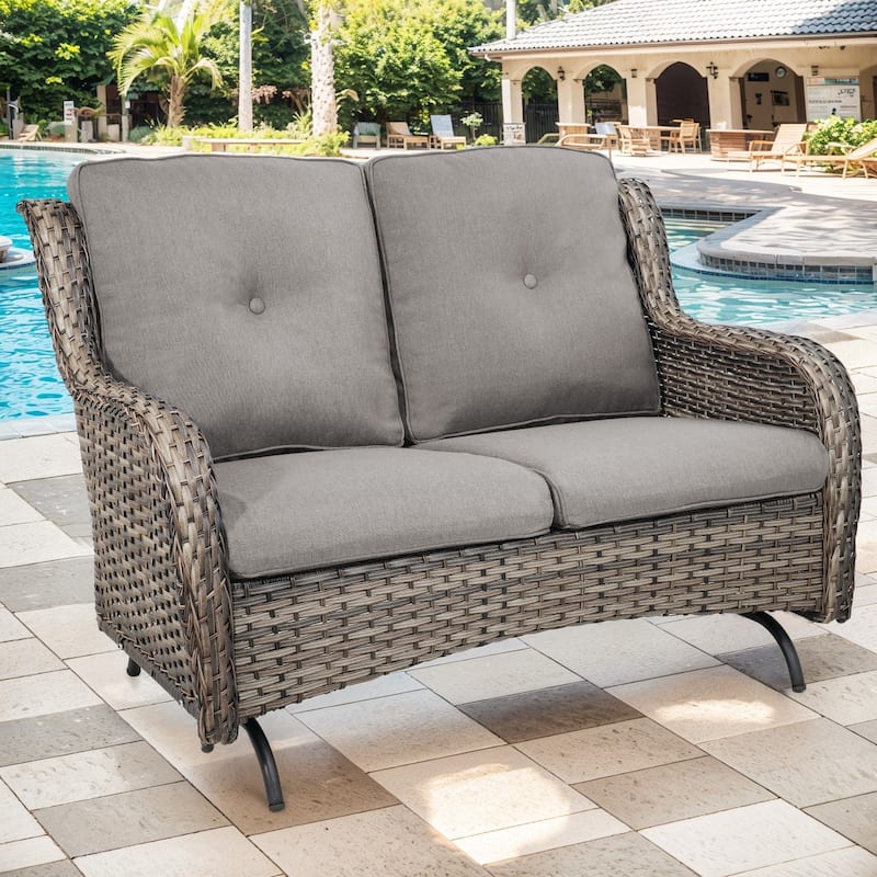 Patio Glider Furniture Sofa with Cushion - Grey - Grey - Grey