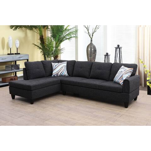 2-Pieces Sectional Sofa & Chaise,Black Grey,Linen(09706A-2)