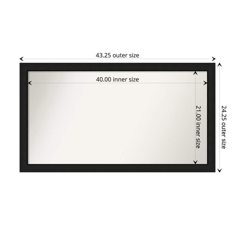 Midnight Black Narrow Framed Non-Beveled Custom Wall Mirror, Bathroom Vanity Mirror - Outer Size: 43.25 x 24.25