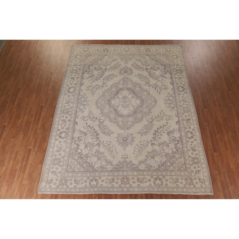 Hand Knotted Oriental 100% Wool Carpet Traditional Floral Beige & Ivories Tabriz Area Rug - 12' 4'' X 9' 10''